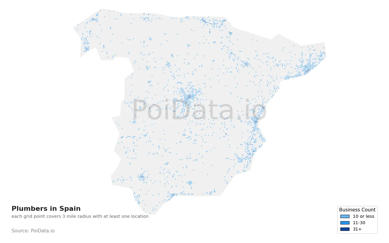 Plumber density map for Spain