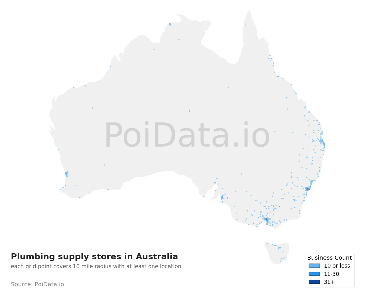 Plumbing supply store density map for Australia