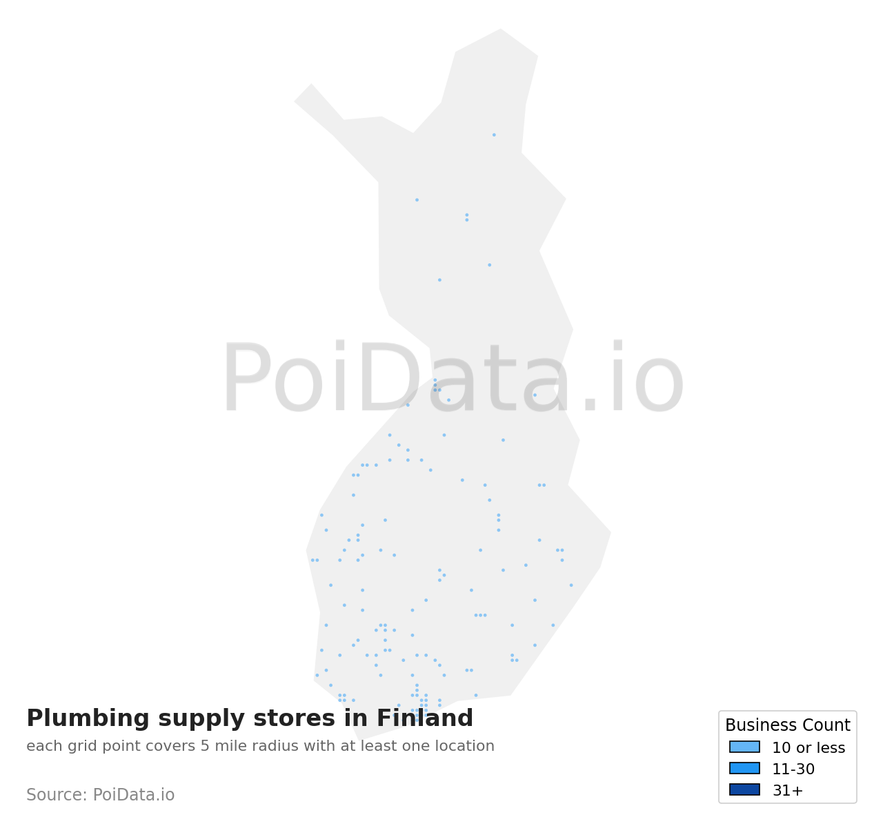 Plumbing supply store density map for Finland