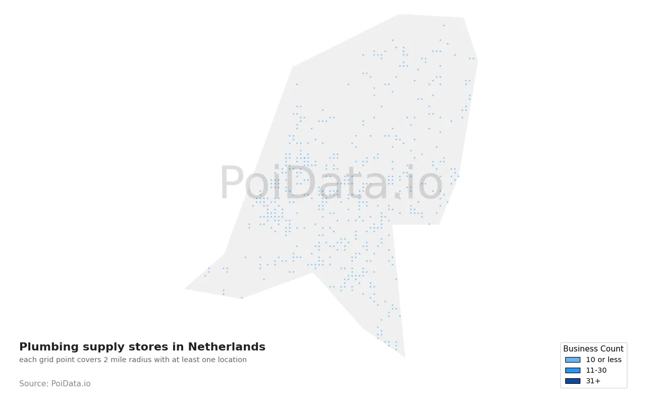 Plumbing supply store density map for Netherlands