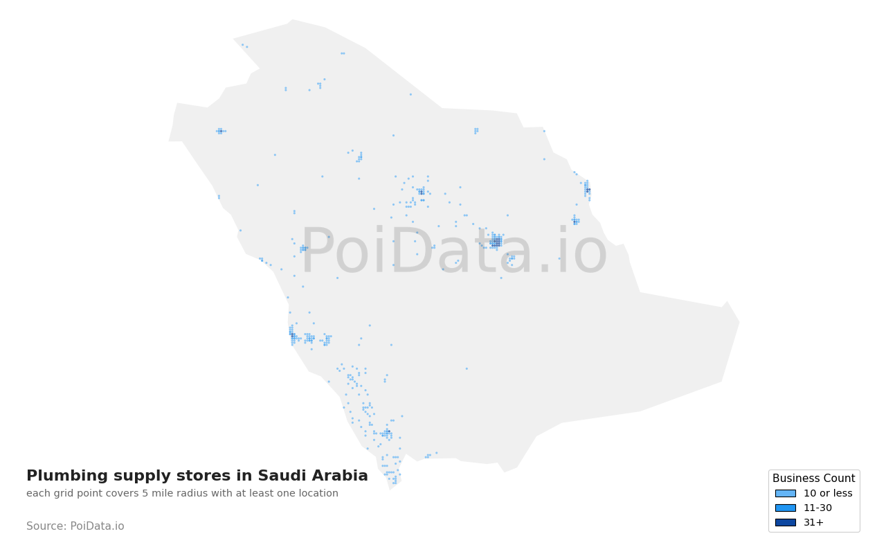 Plumbing supply store density map for Saudi Arabia