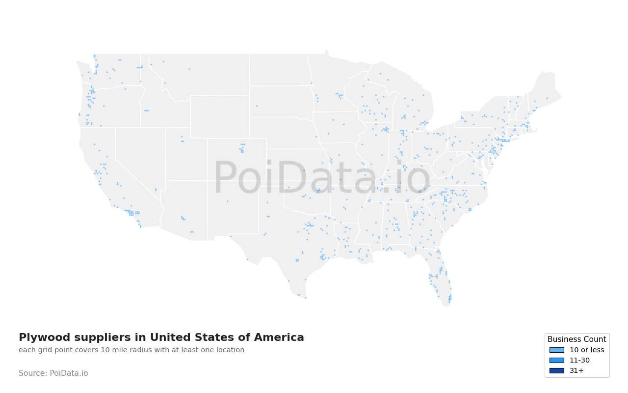Plywood supplier density map for Washington, United States