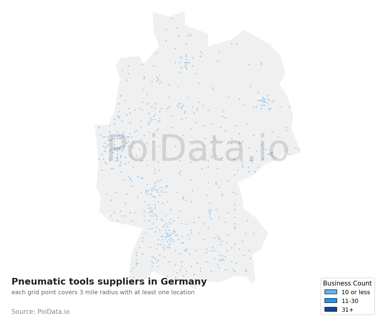 Pneumatic tools supplier density map for Germany