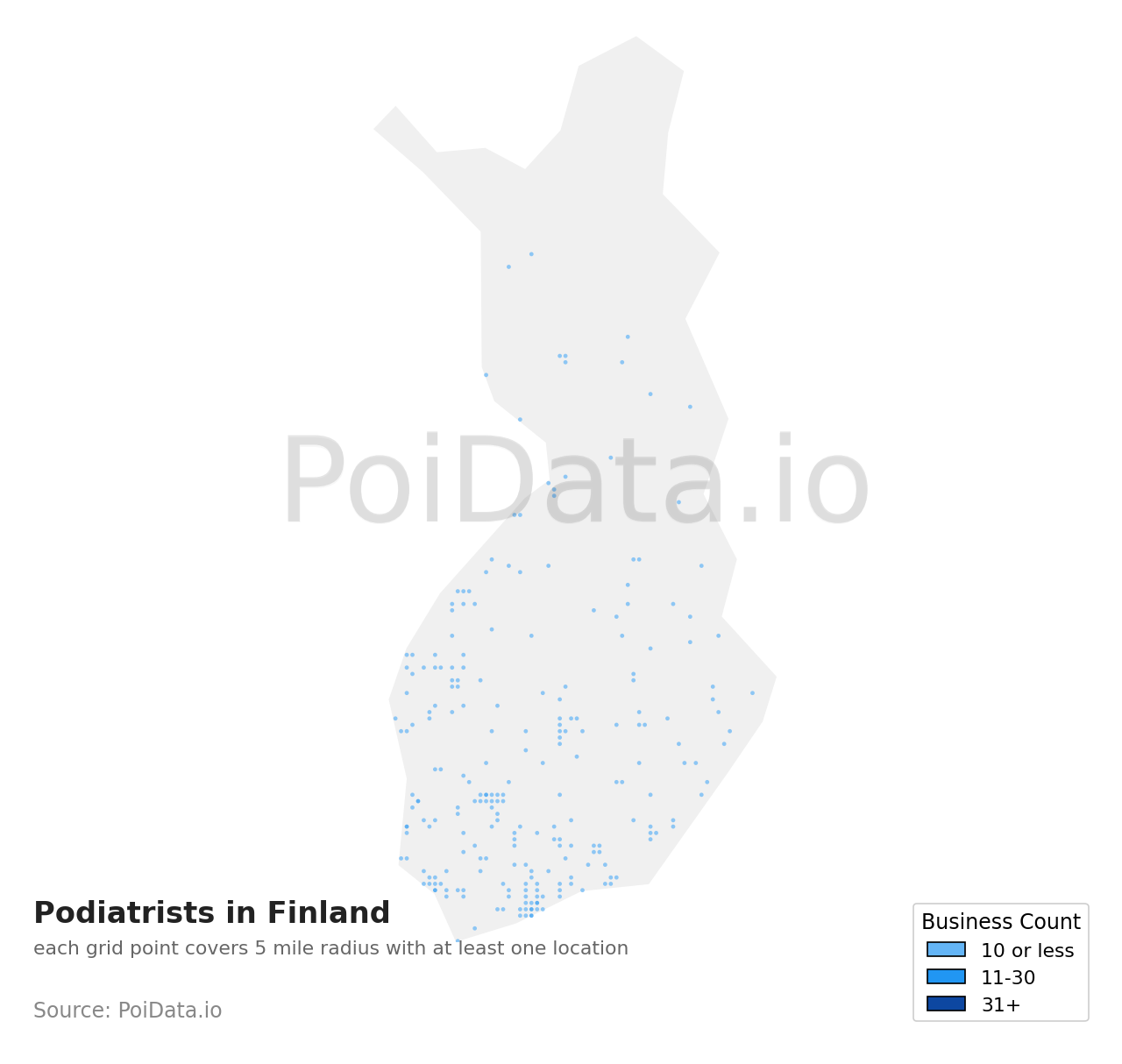 Podiatrist density map for Finland