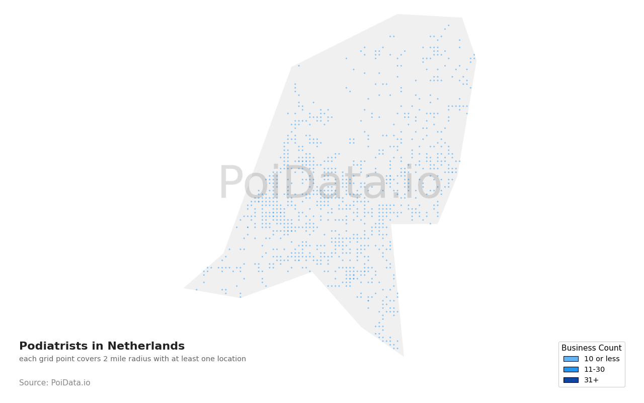 Podiatrist density map for Netherlands