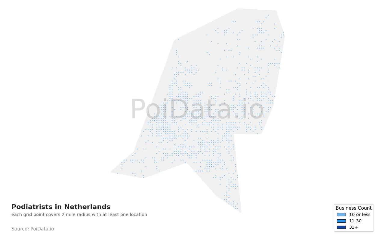 Podiatrist density map for Netherlands