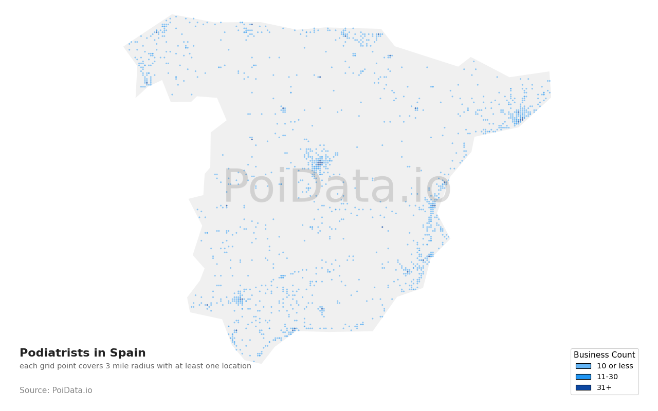 Podiatrist density map for Spain
