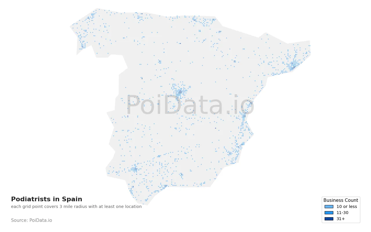 Podiatrist density map for Spain