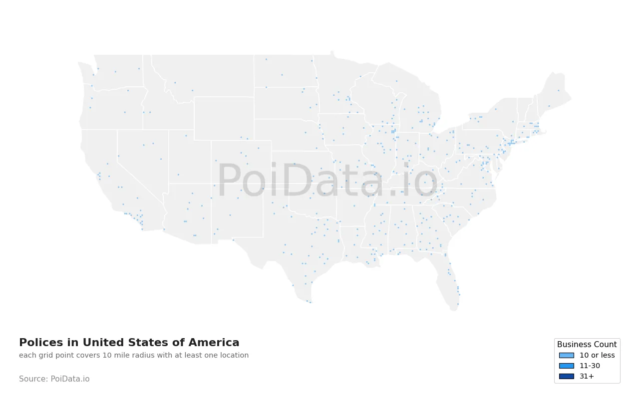 Police density map for United States