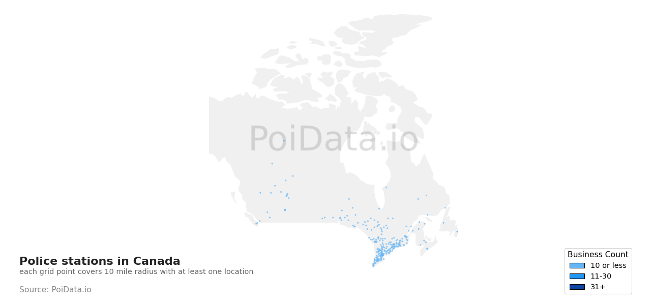Police station density map for Canada