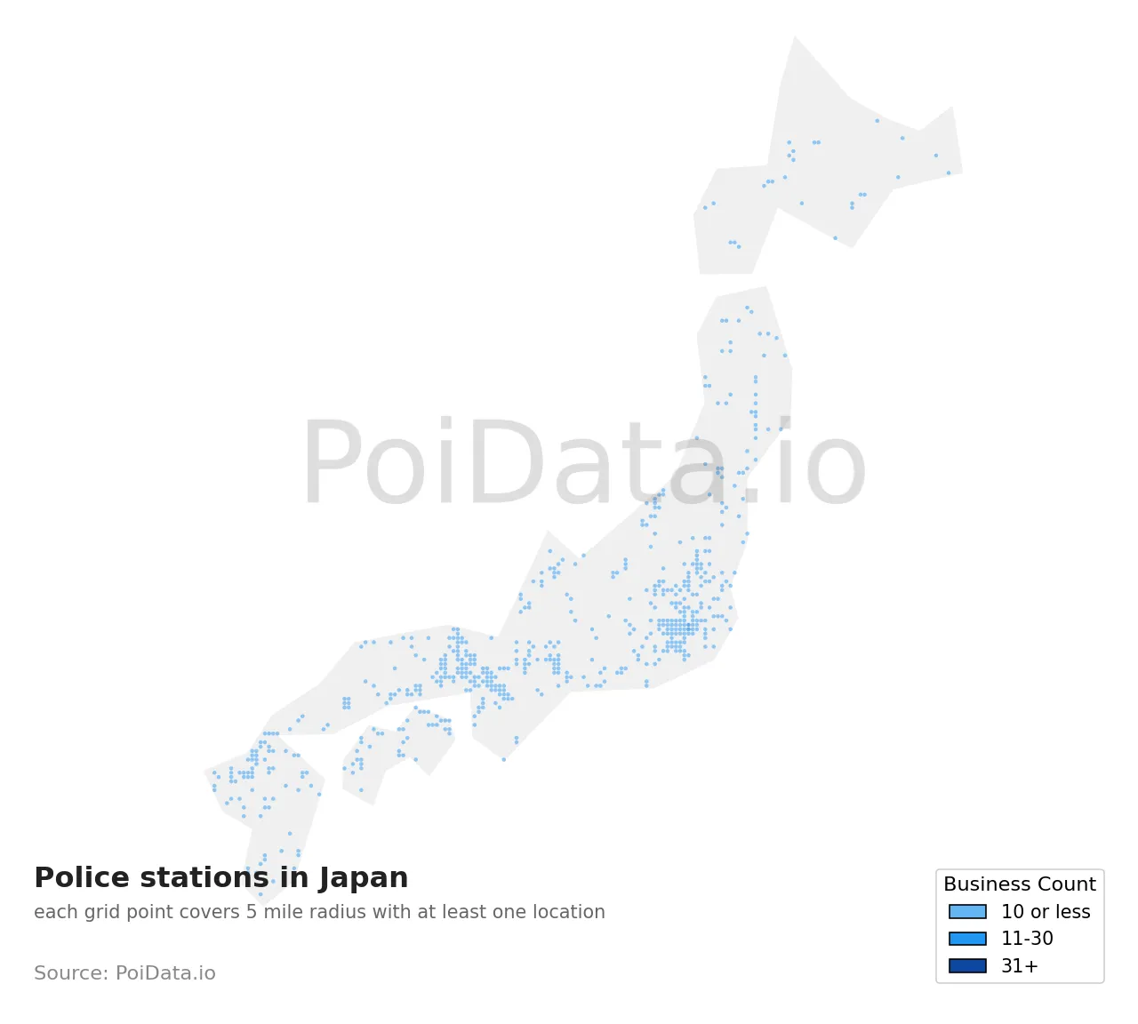 Police station density map for Japan