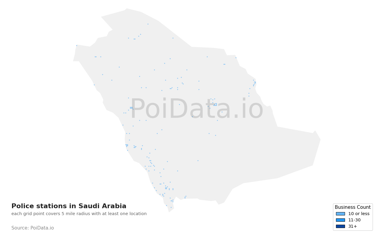 Police station density map for Saudi Arabia