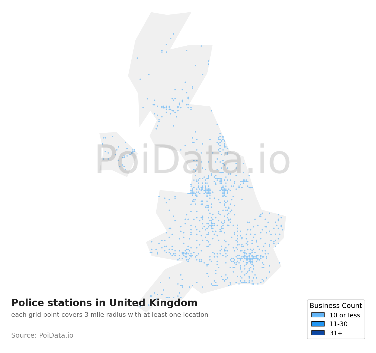 Police station density map for United Kingdom