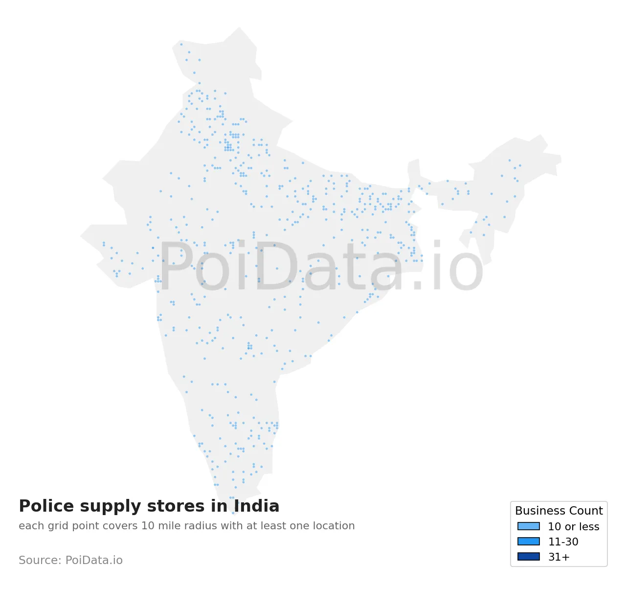 Police supply store density map for India