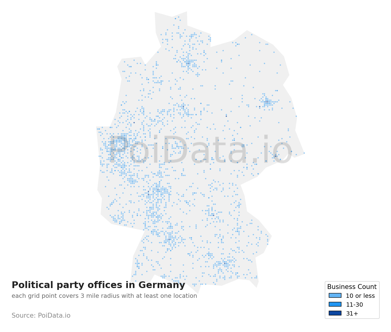 Political party office density map for Germany