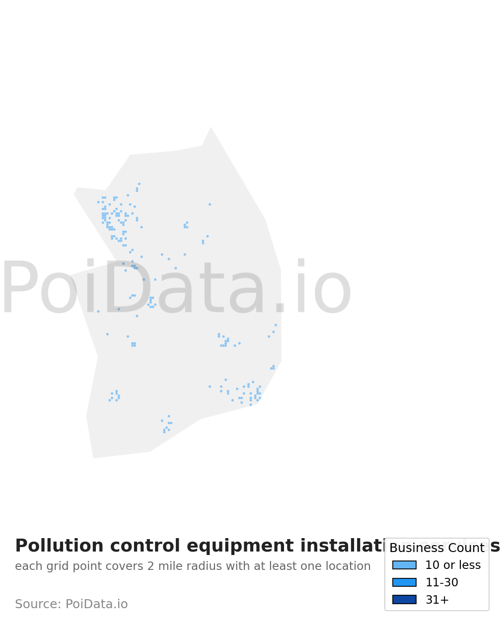 Pollution control equipment installation service density map for South Korea