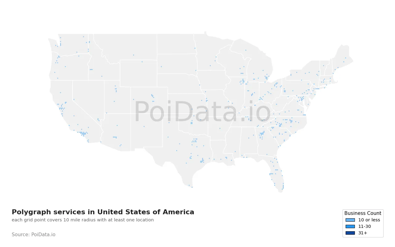 Polygraph service density map for United States