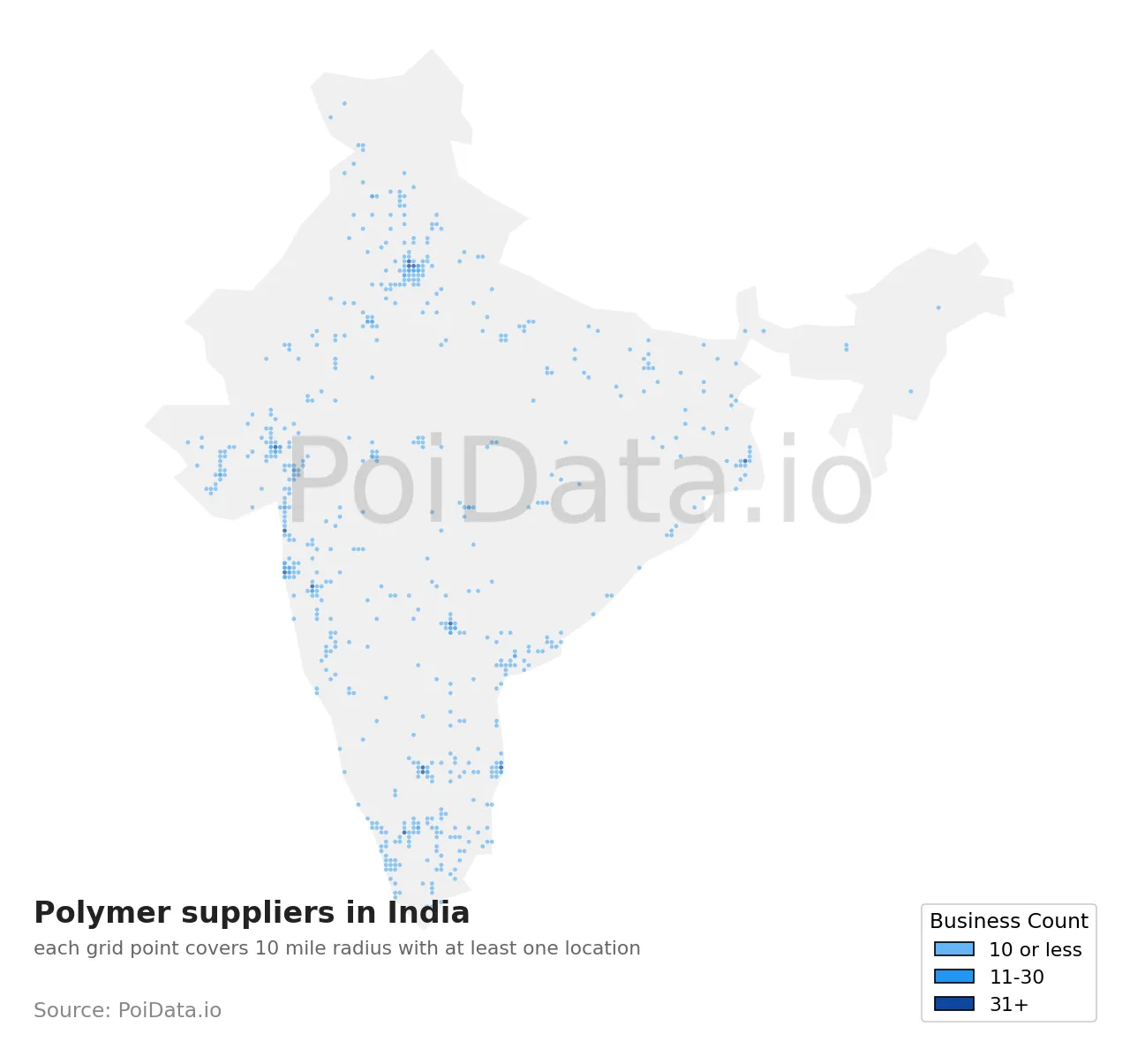 Polymer supplier density map for India