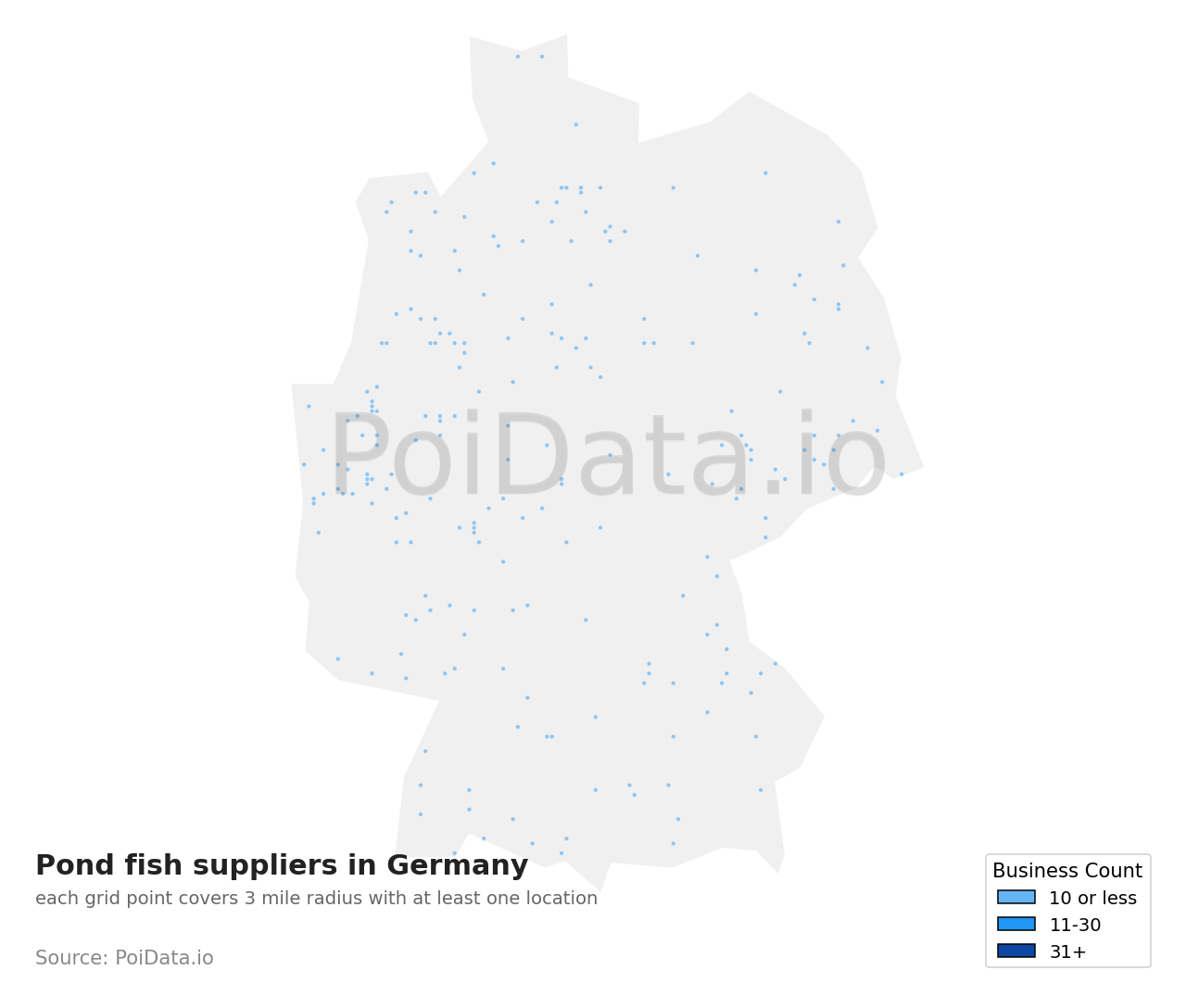 Pond fish supplier density map for Germany