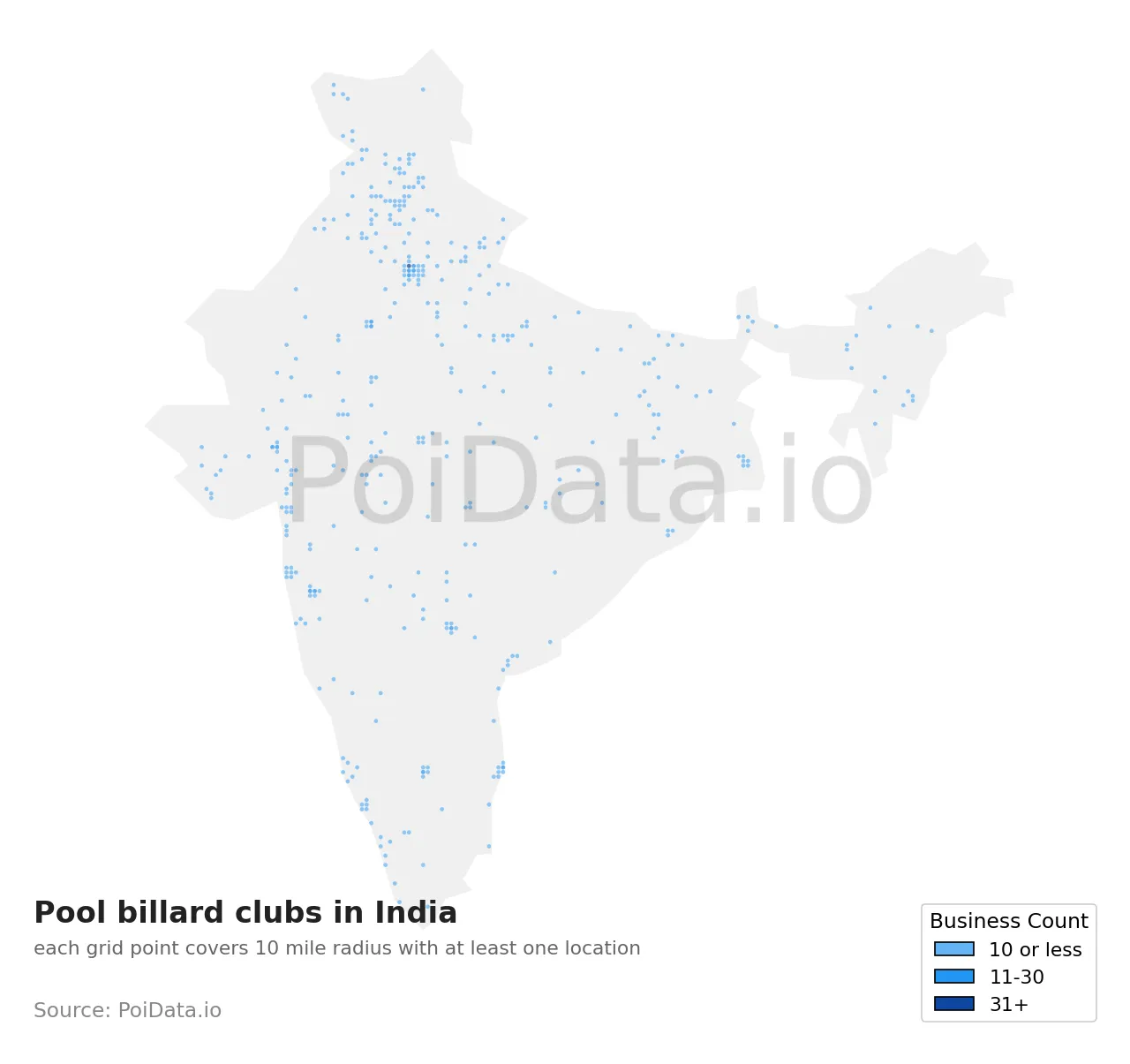 Pool billard club density map for India
