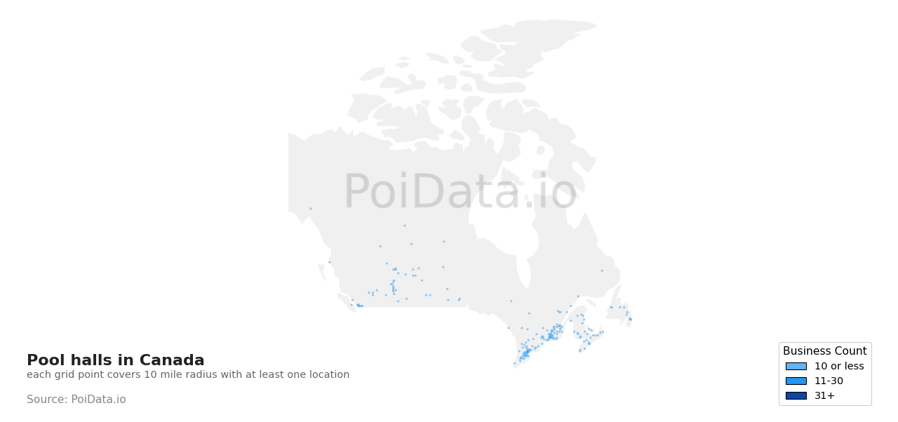 Pool hall density map for Canada