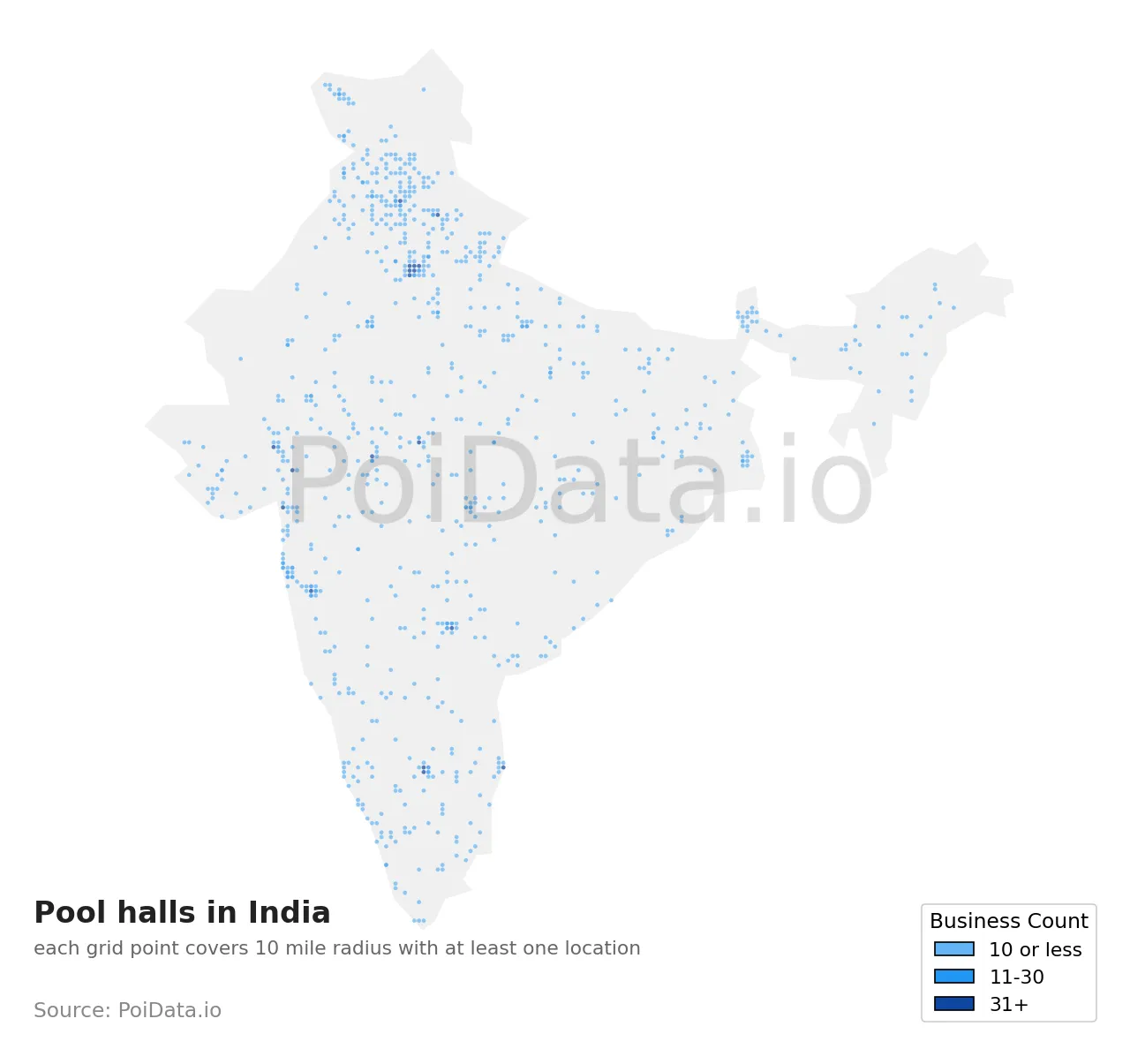 Pool hall density map for India