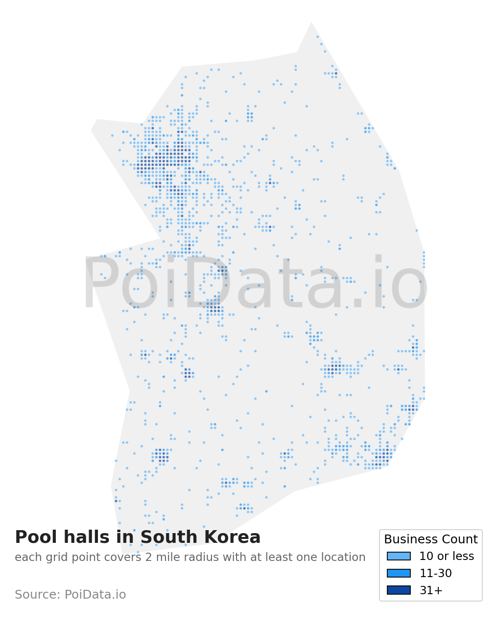 Pool hall density map for South Korea