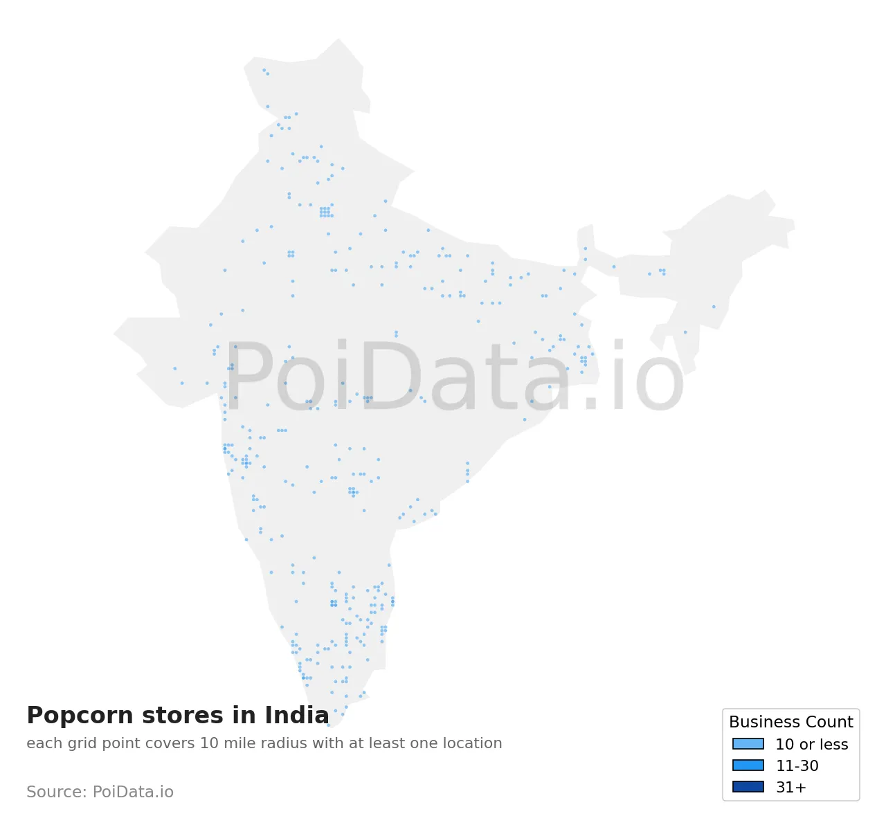 Popcorn store density map for India