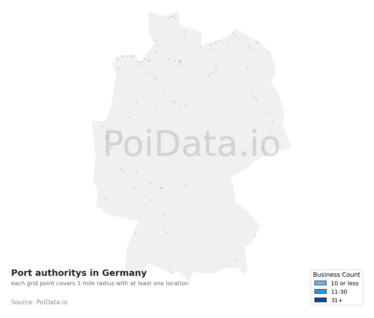 Port authority density map for Germany