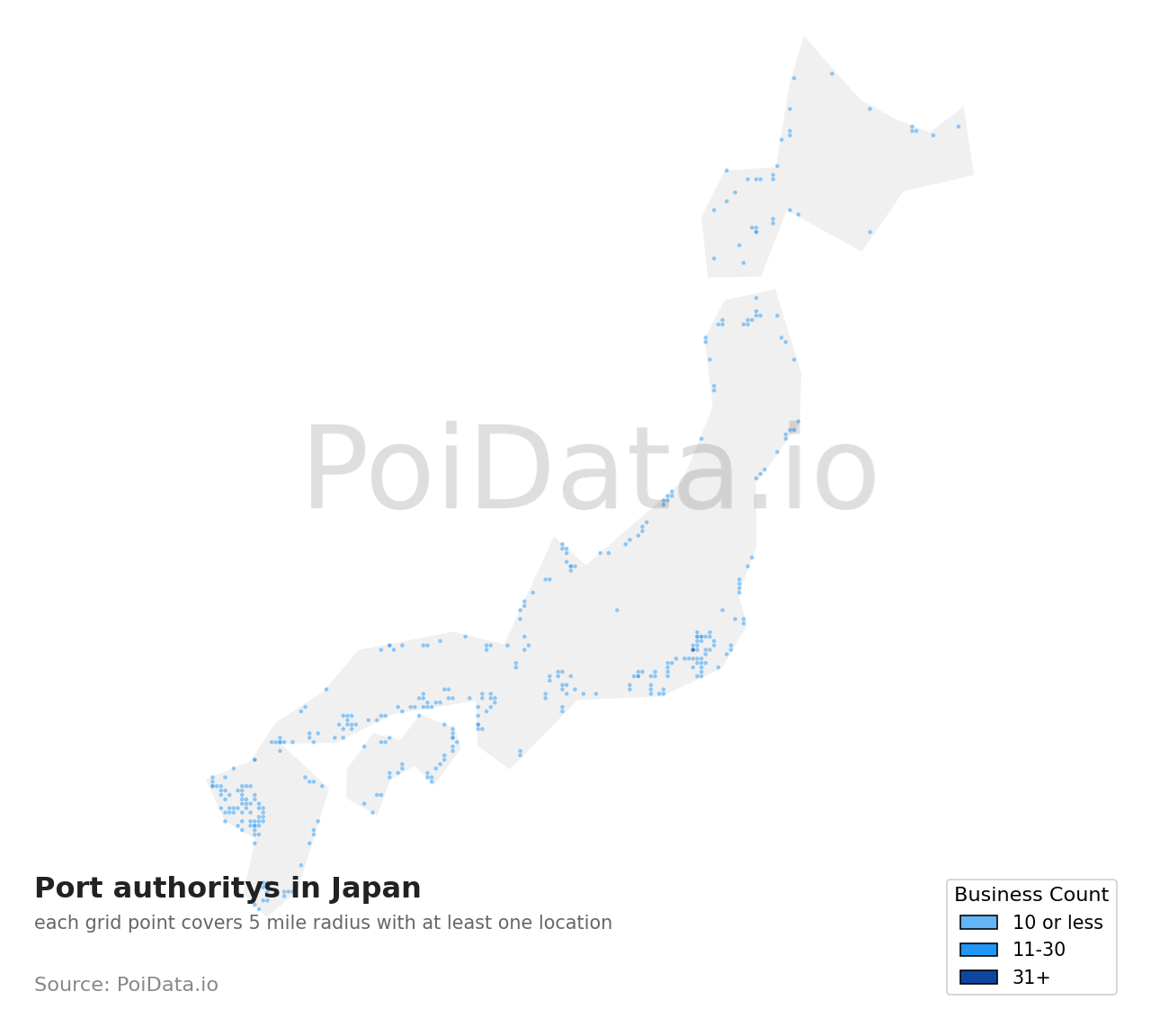 Port authority density map for Japan