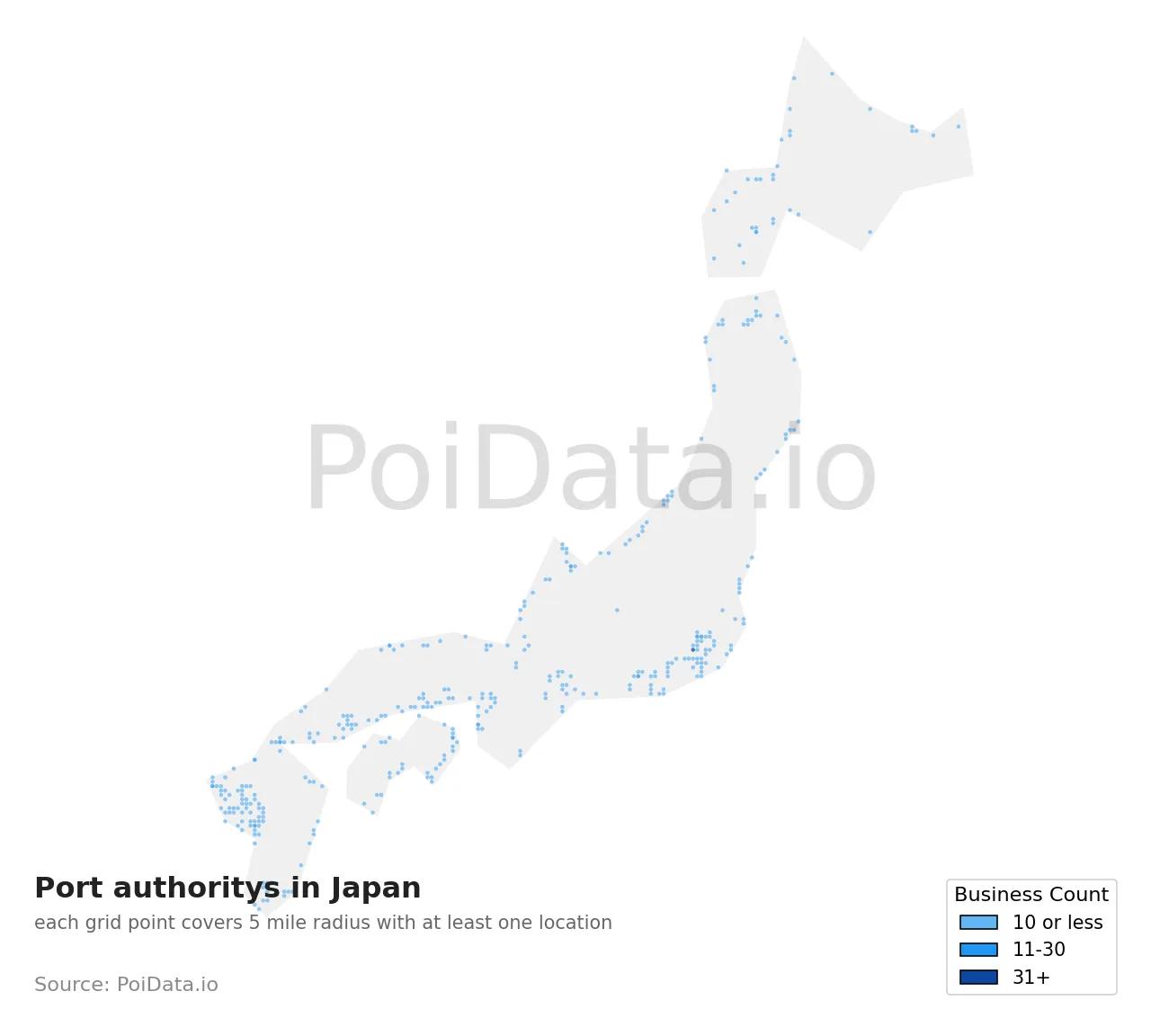 Port authority density map for Japan