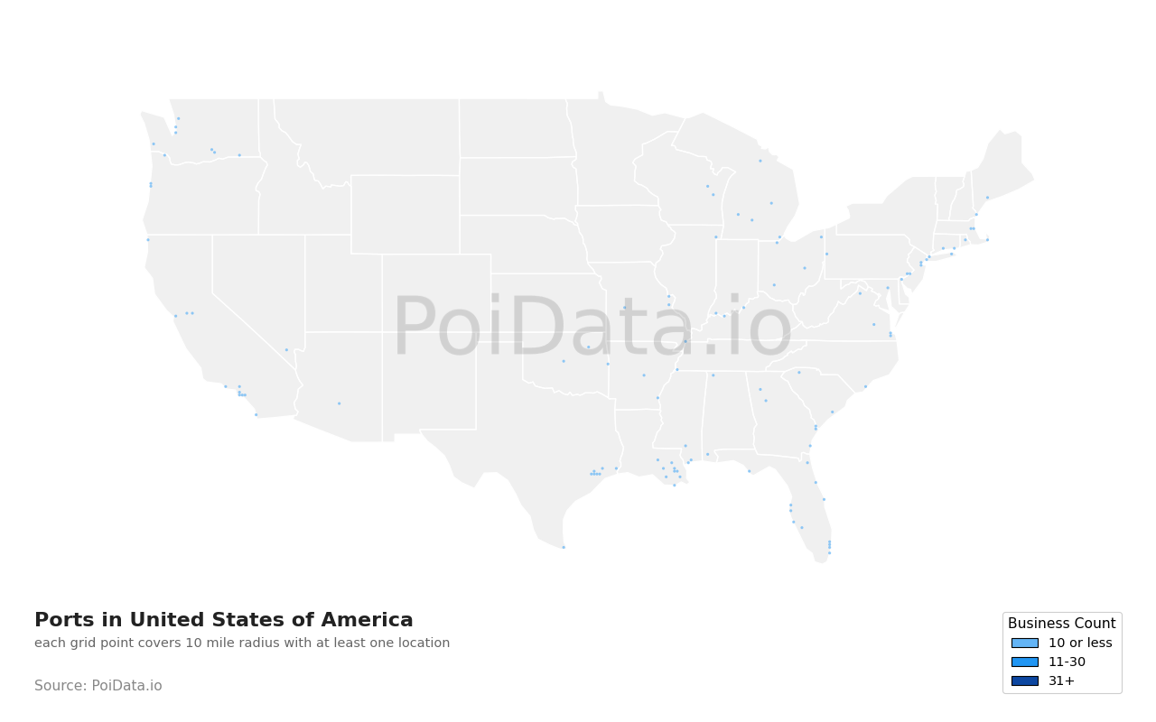 Port density map for United States