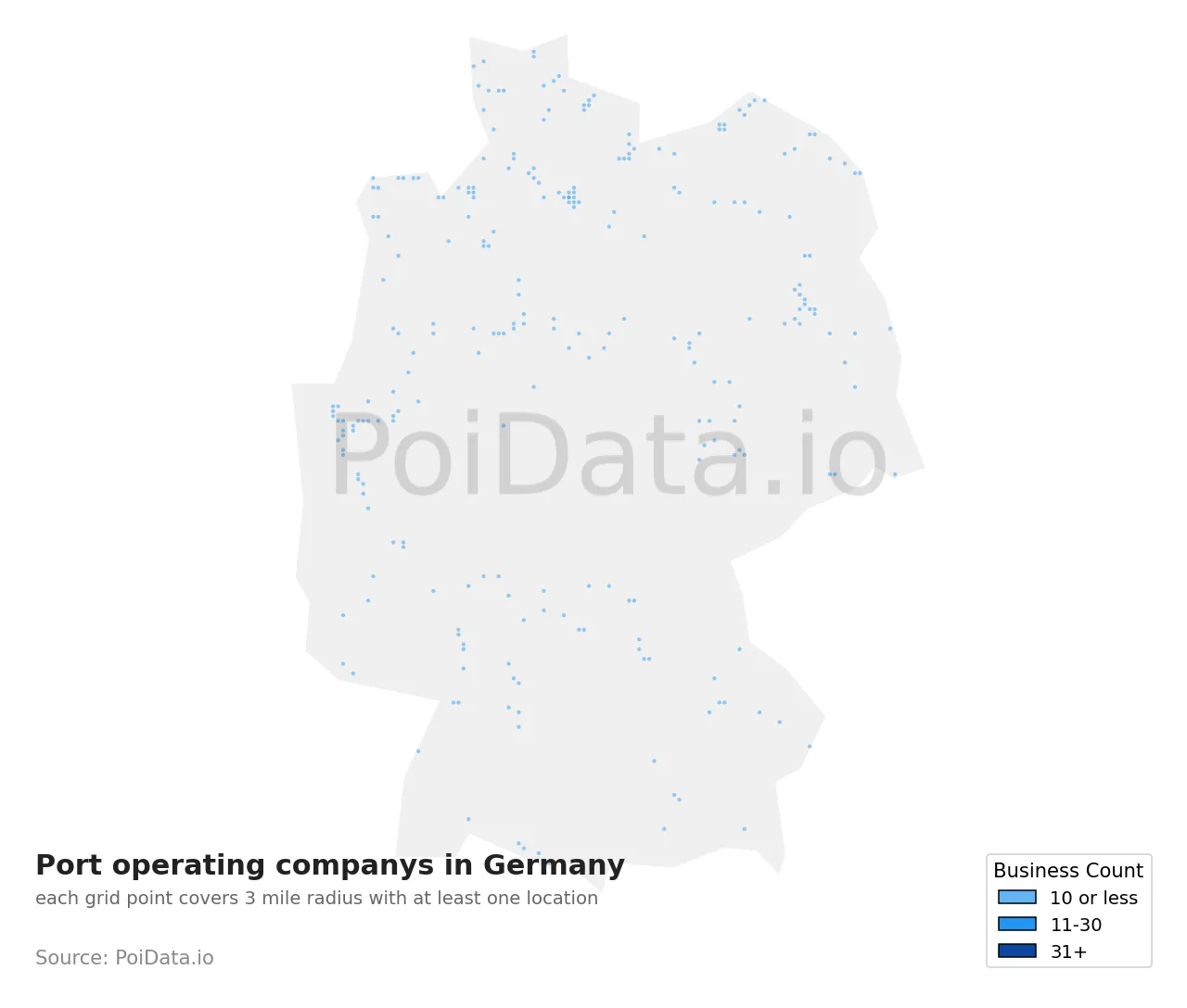 Port operating company density map for Germany