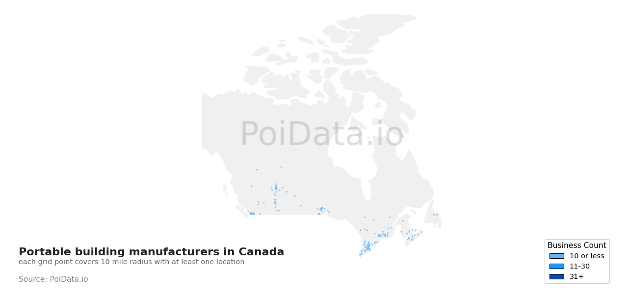 Portable building manufacturer density map for Quebec, Canada