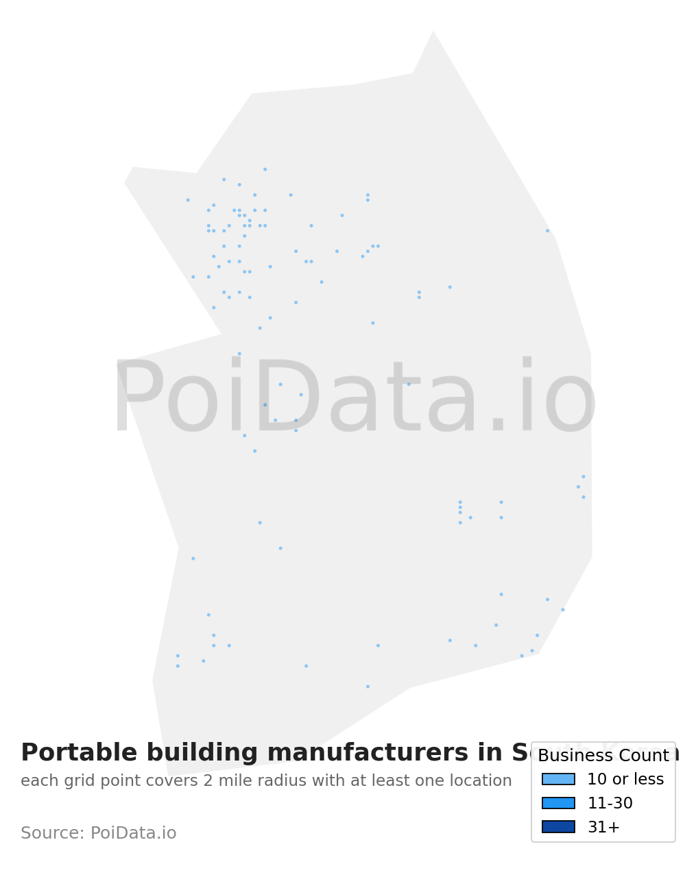 Portable building manufacturer density map for South Korea