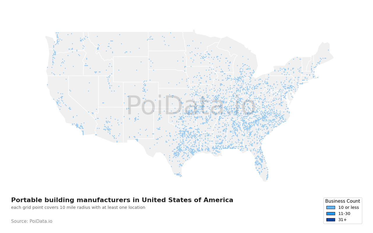 Portable building manufacturer density map for North Carolina, United States
