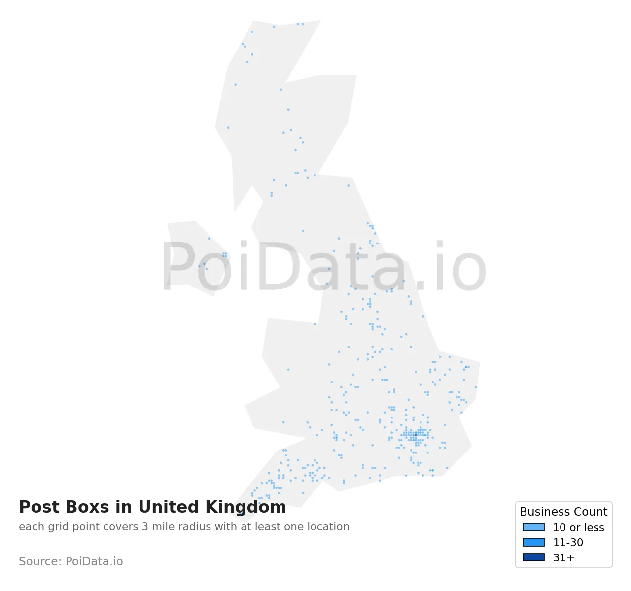 Post Box density map for United Kingdom