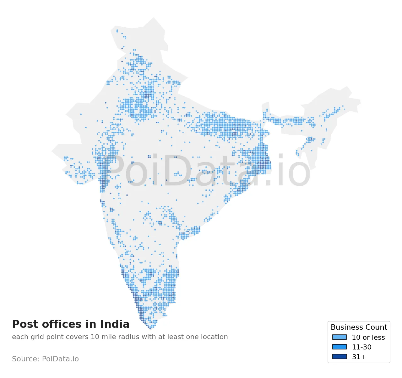 Post office density map for India