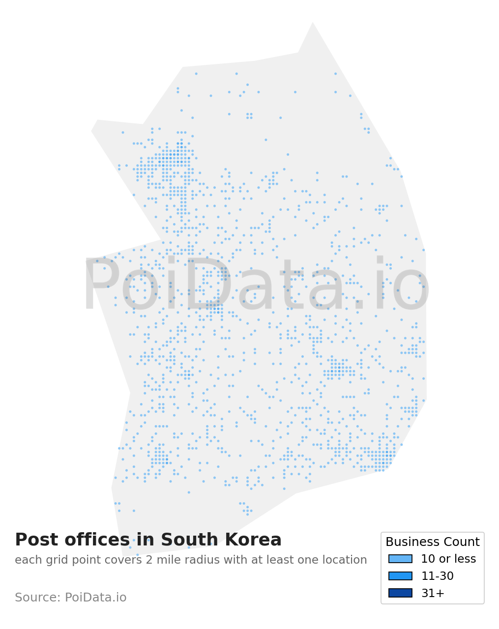 Post office density map for South Korea