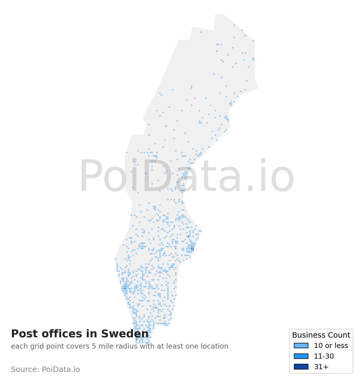 Post office density map for Sweden
