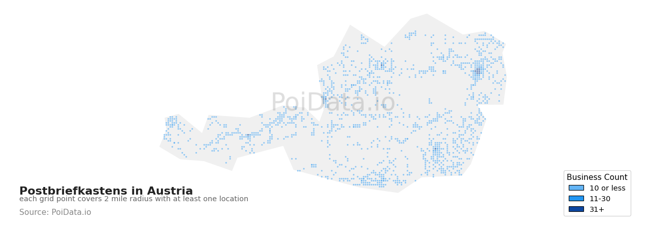 Postbriefkasten density map for Austria