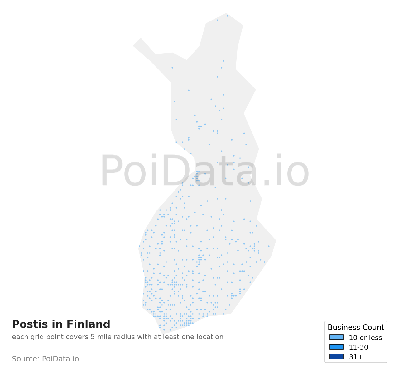 Posti density map for Finland