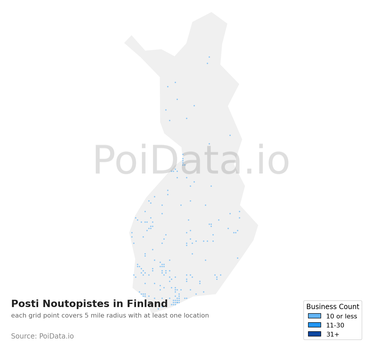 Posti Noutopiste density map for Finland