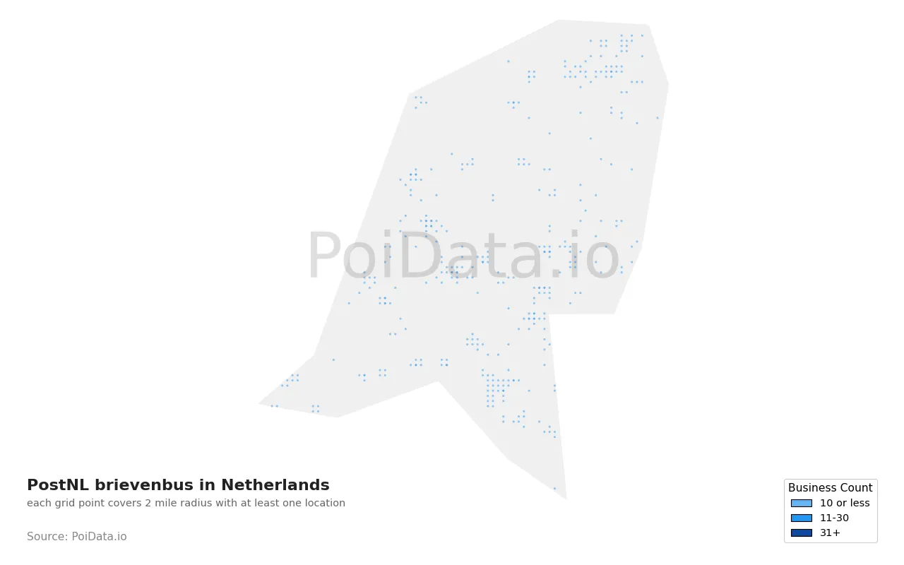 PostNL brievenbus density map for Netherlands