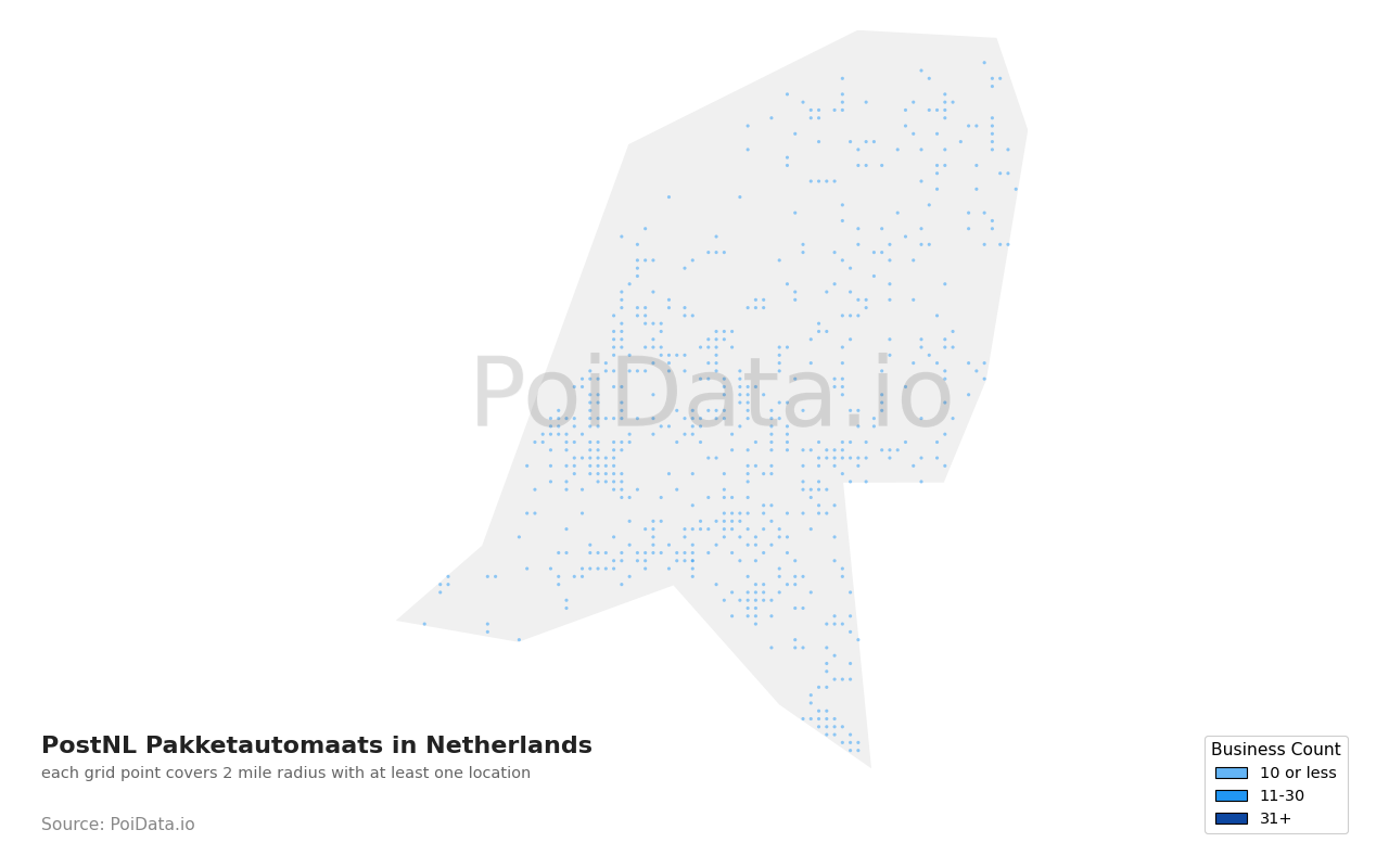 PostNL Pakketautomaat density map for Netherlands