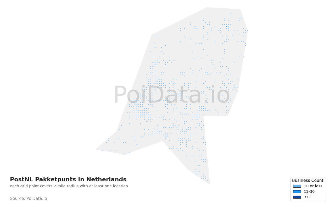 PostNL Pakketpunt density map for Netherlands