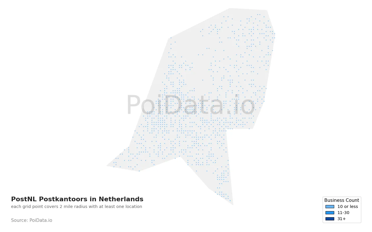 PostNL Postkantoor density map for Netherlands