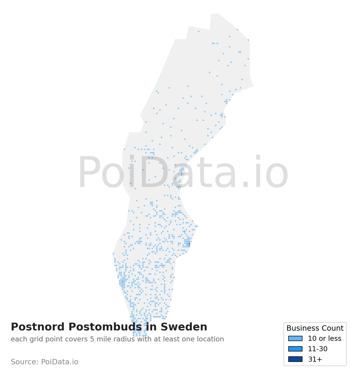 Postnord Postombud density map for Sweden