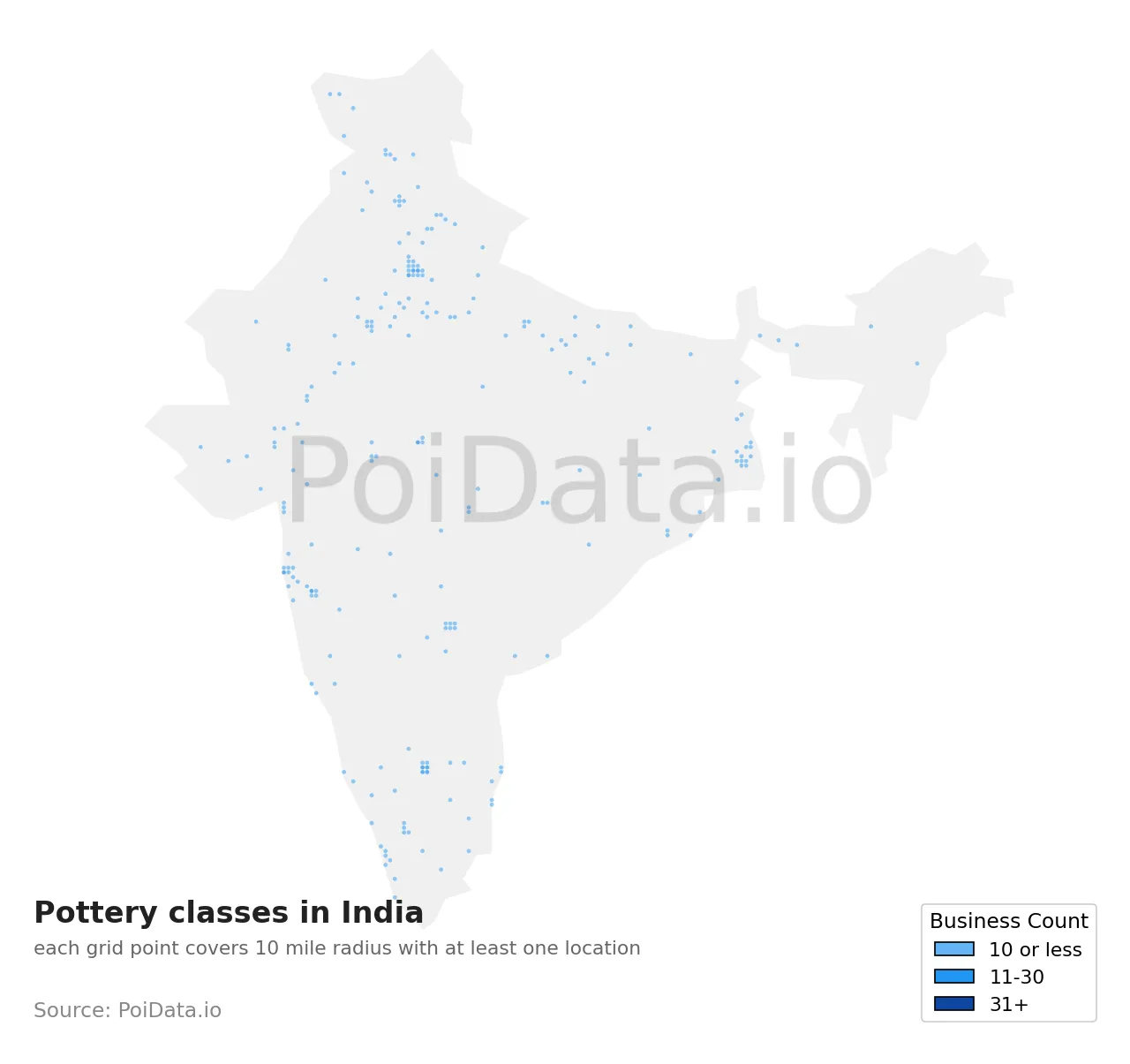 Pottery classes density map for India