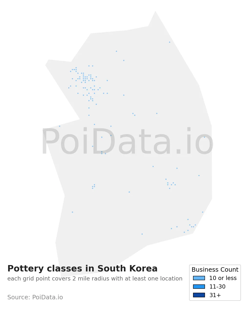 Pottery classes density map for South Korea